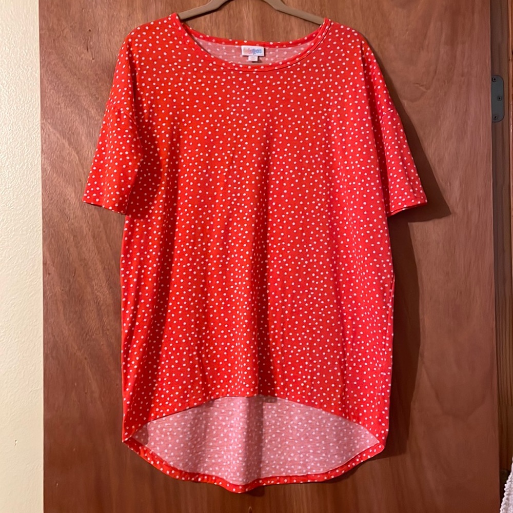 LulaRoe Irma tunic top, 🎉3 for $30.🎉 ☺️  orange & white polka dots! (Mlb